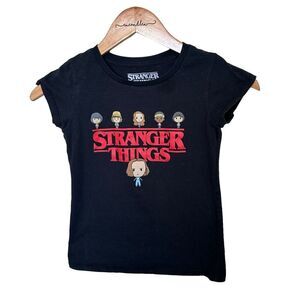 Kids Stranger Things Black T-shirt Funko Pop Figures Netflix Medium 7/8 Girls